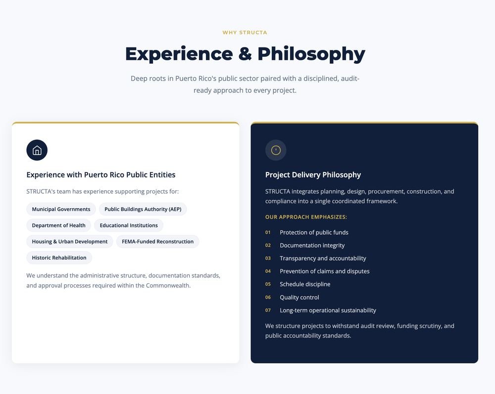 Experience & Philosophy section preview